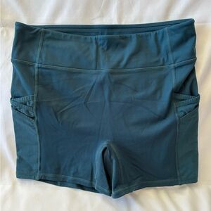 FABLETICS High Waist Motion365 Shorts Teal Size M With Crisscross Side Pockets